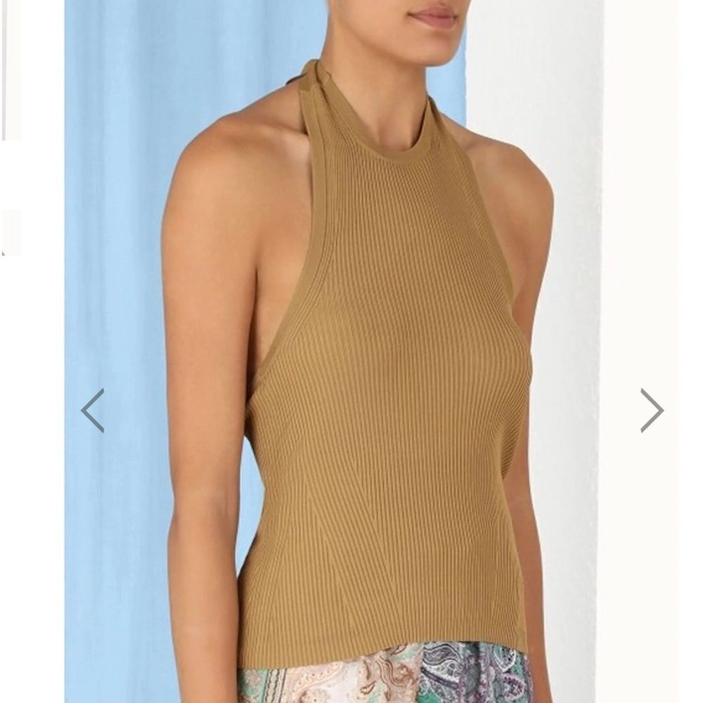 Zimmermann Camel Ribbed Halter Tank Top - Picture 2 of 15